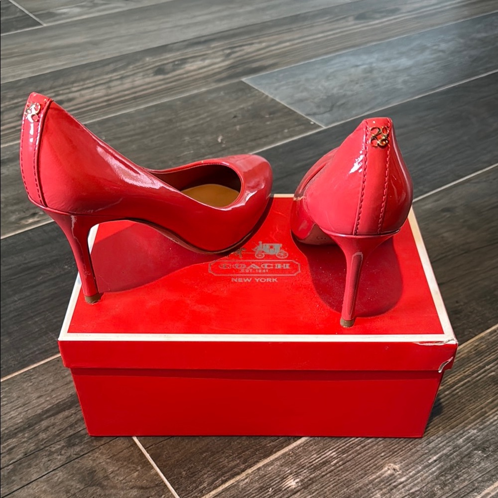 Coach bright coral Patent Leather Pointed-Toe Pumps